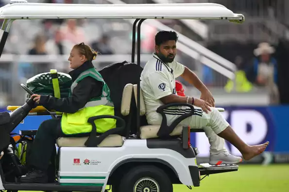 Rishabh Pant being taken off the field in a buggy